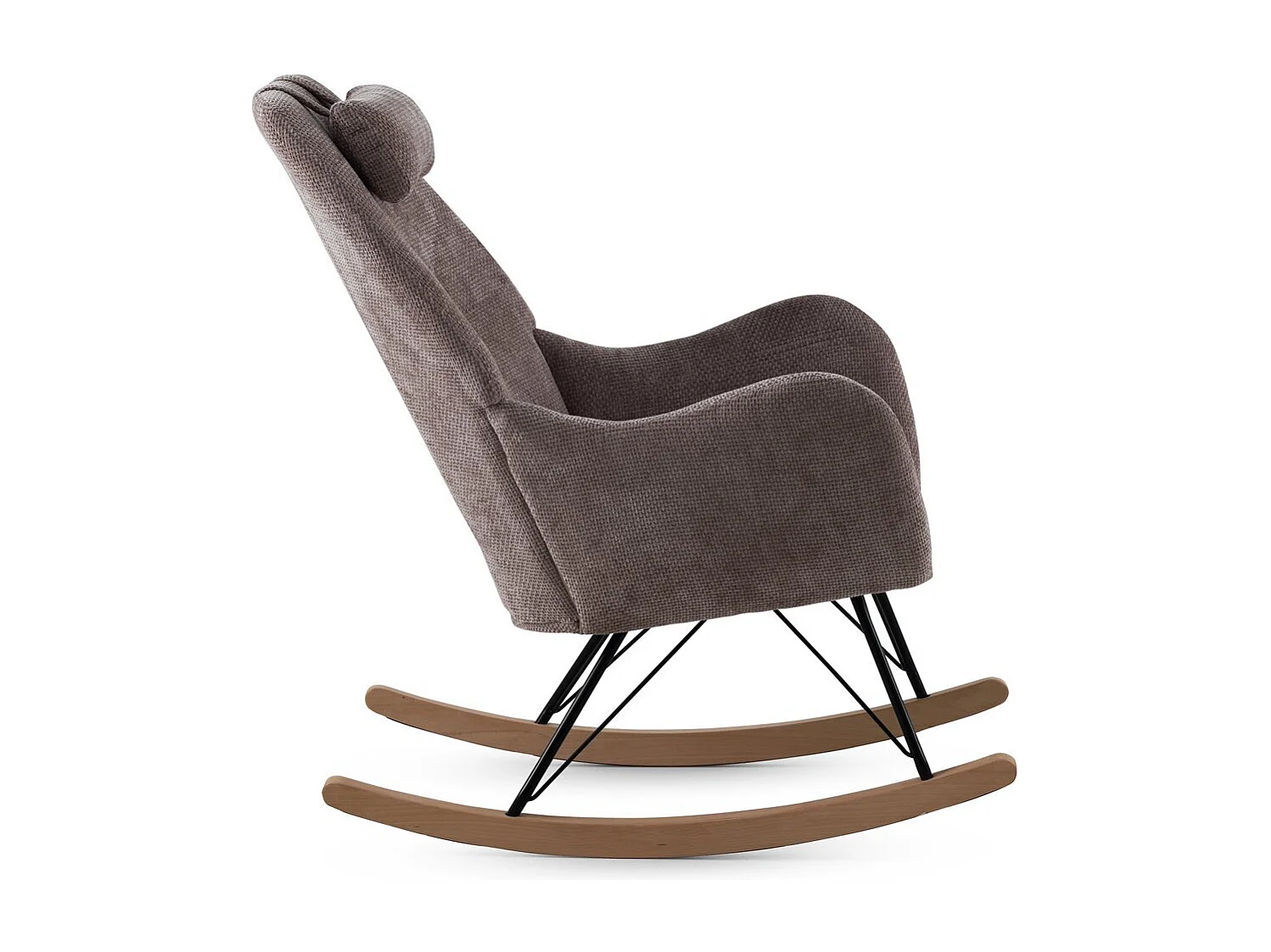 Gevulde schommelstoel in bruine chenille