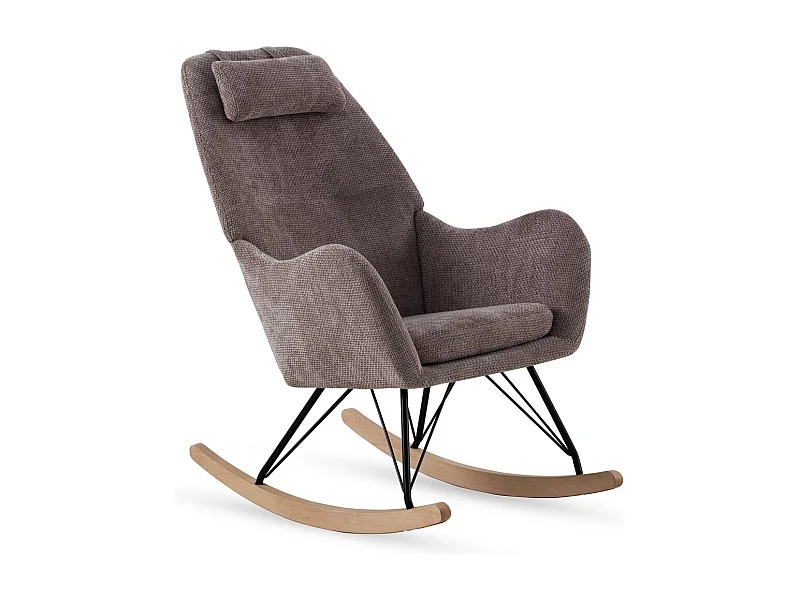 Balanço estofado em chenille castanho e pernas metálicas