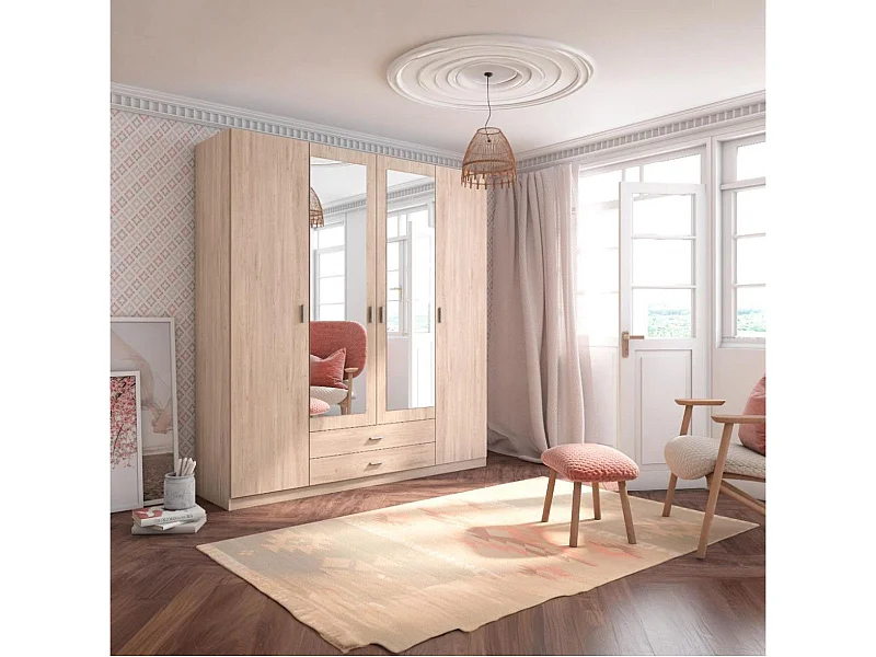 Armario Roma 4 puertas abatibles con 2 cajones sahara 215,5x198x52,6 cm