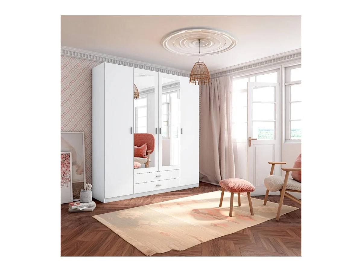 Armario Roma 4 puertas abatibles con 2 cajones blanco mate 215,5x198x52,6 cm