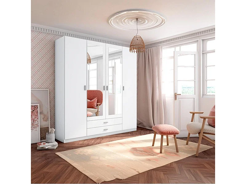 Armario Roma 4 puertas abatibles con 2 cajones blanco mate 215,5x198x52,6 cm