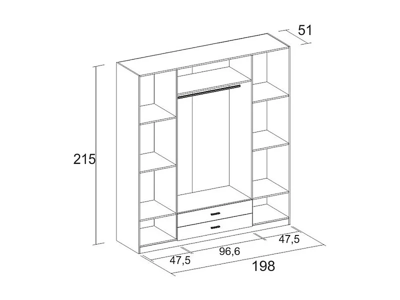 Armario Roma 4 puertas abatibles con 2 cajones blanco mate 215,5x198x52,6 cm