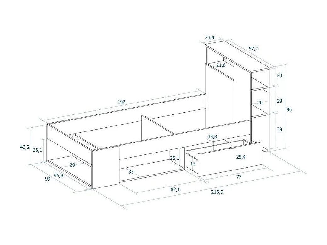 Cama compacta Ronin con cabecero blanco mate 90x190 cm