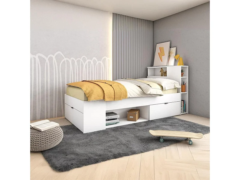 Cama compacta Ronin con cabecero blanco mate 90x190 cm