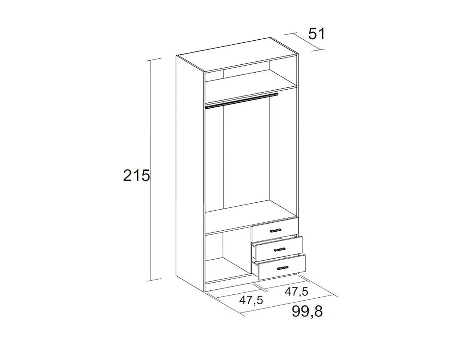 Armario Roma 2 puertas + 3 cajones blanco mate 215,5x99,8x52,6 cm