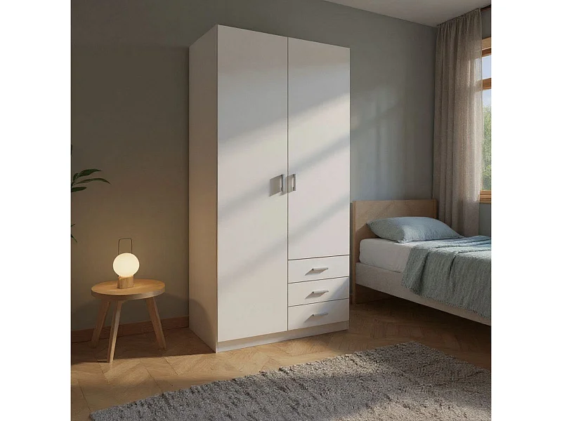 Armario Roma 2 puertas + 3 cajones blanco mate 215,5x99,8x52,6 cm