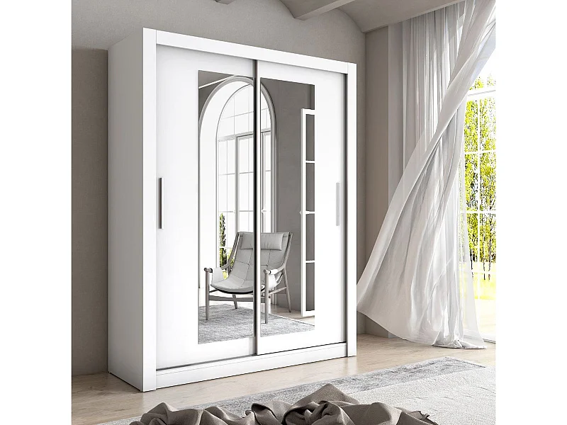 Armario Sava 2 puertas correderas con espejo blanco mate 201x150x58,7 cm