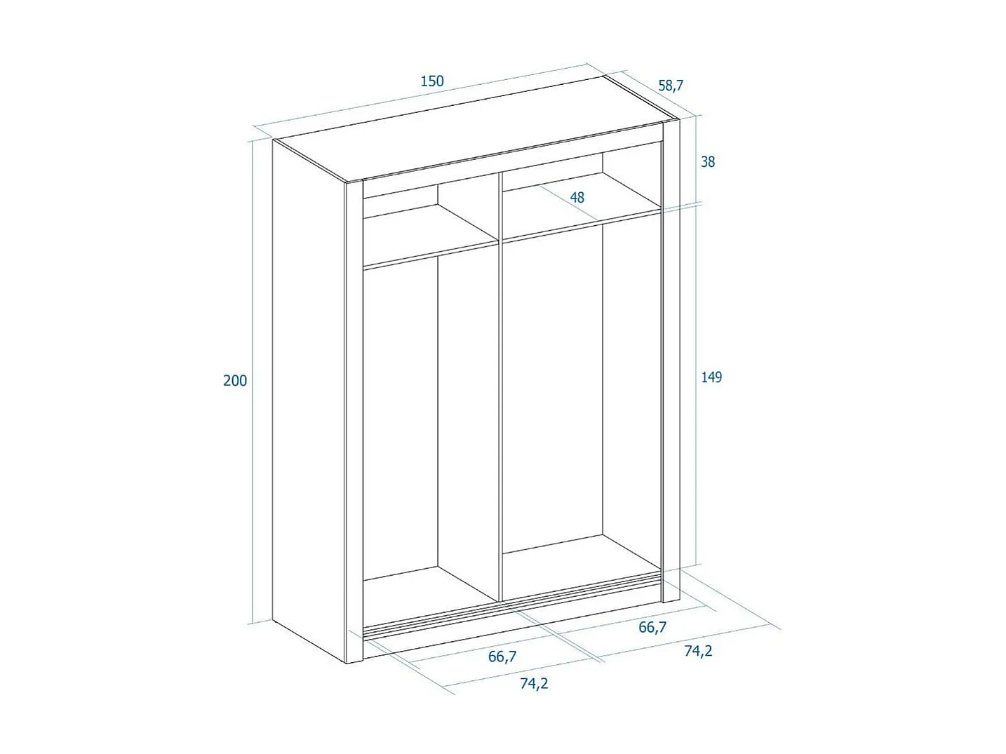 Armario Sava 2 puertas correderas con espejo blanco mate 201x150x58,7 cm