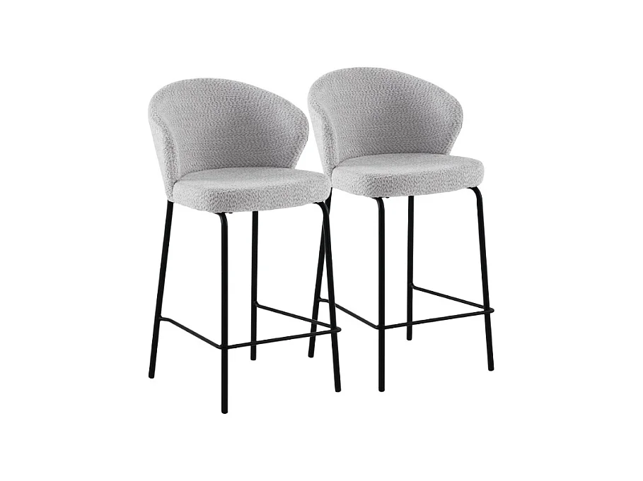 Lot de  2 tabourets tapissés en chenille gris clair