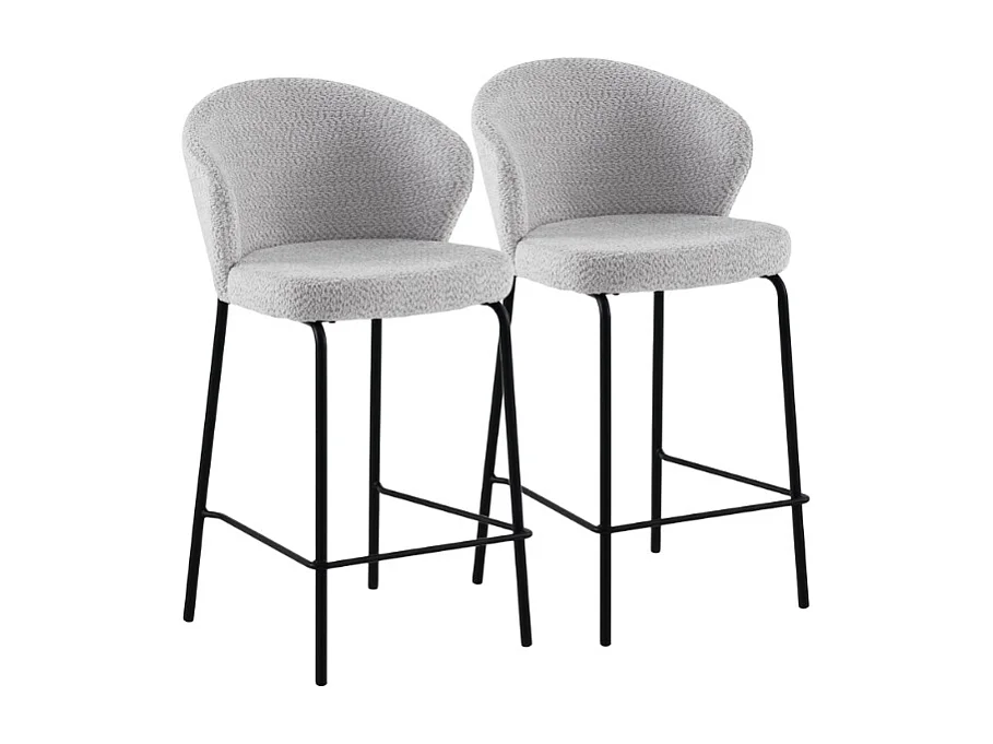 Lot de  2 tabourets tapissés en chenille gris clair