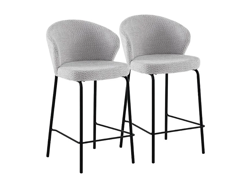 Lot de  2 tabourets tapissés en chenille gris clair