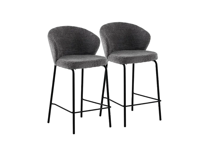 Set di  2 sgabelli rivestiti in ciniglia grigio scuro