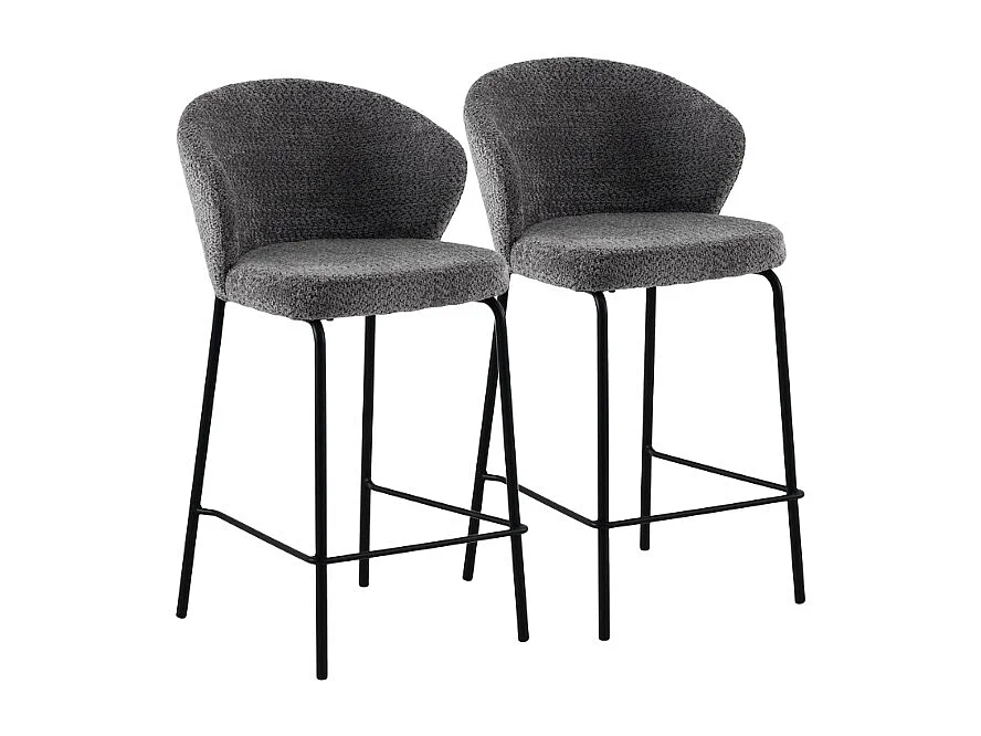2er-Set Hocker mit dunkelgrauem Chenille-Bezug
