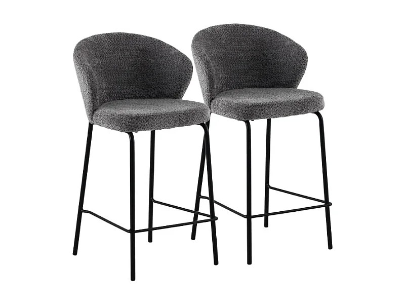 Set di  2 sgabelli rivestiti in ciniglia grigio scuro