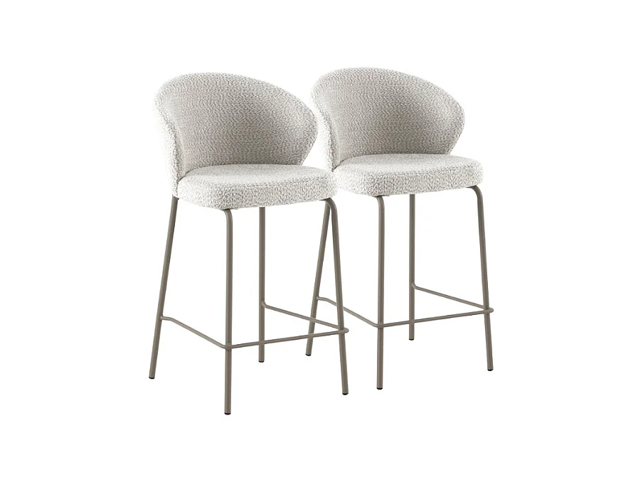 Lot de  2 tabourets tapissés en chenille blanc