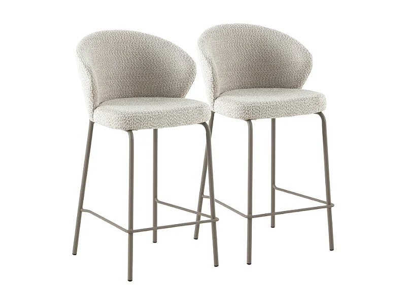 Set di  2 sgabelli rivestiti in ciniglia color crema