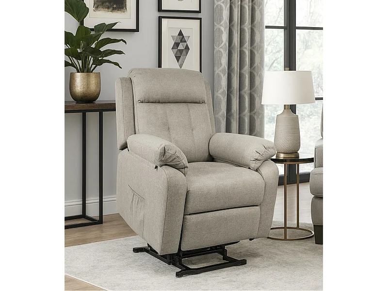 Butaca relax de 108x91x77 cm con motor eléctrico Power Lift de tela en color beige Nuba