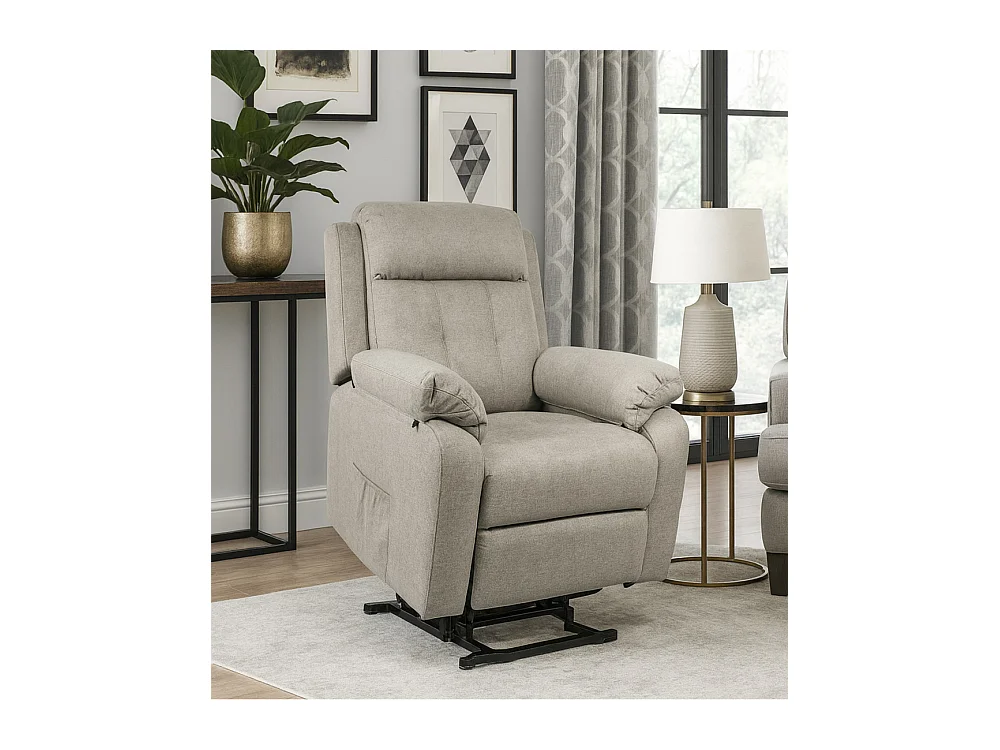 Butaca relax de 108x91x77 cm con motor eléctrico Power Lift de tela en color beige Nuba