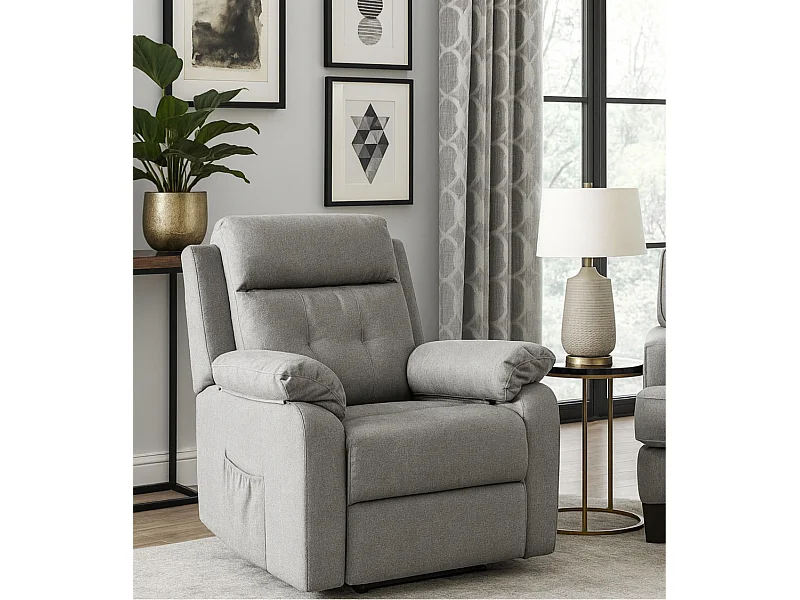 Butaca relax de 108x91x77 cm con motor eléctrico Power Lift de tela en color gris Nuba