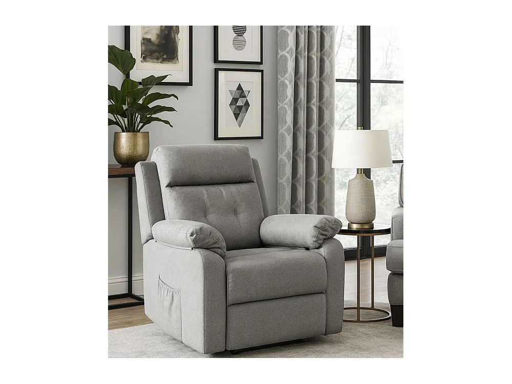 Butaca relax de 108x91x77 cm con motor eléctrico Power Lift de tela en color gris Nuba