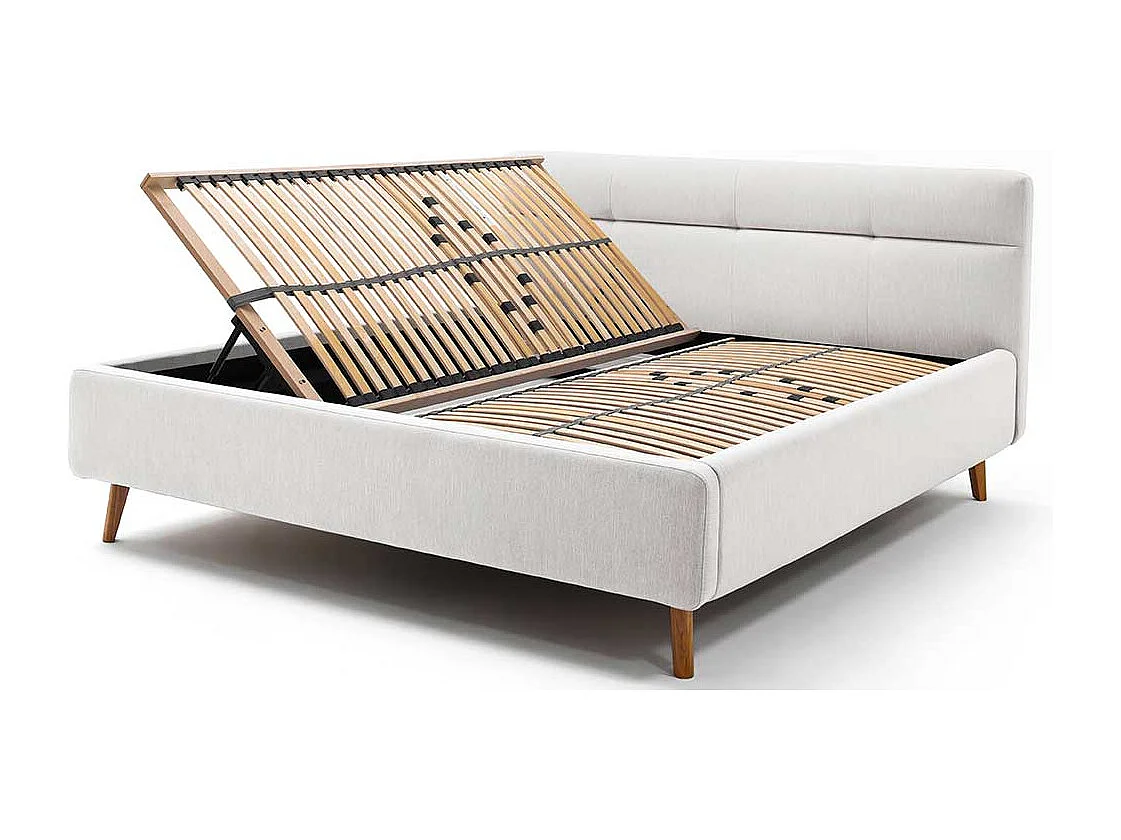 Stauraum Bett in Hellgrau Webstoff modern