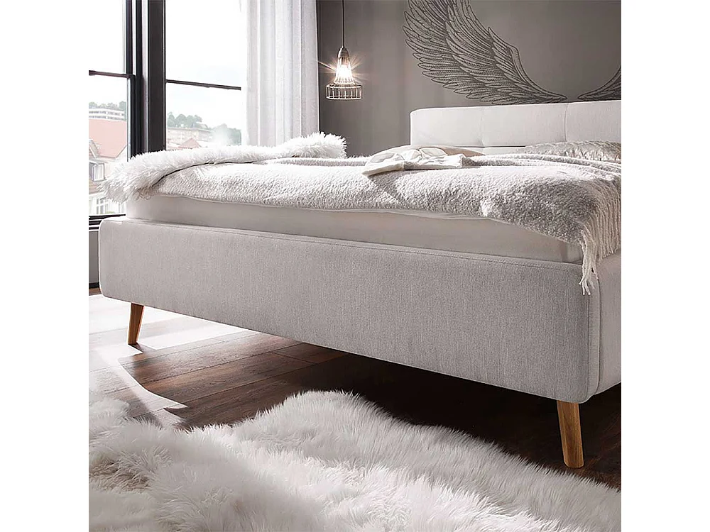 Stauraum Bett in Hellgrau Webstoff modern