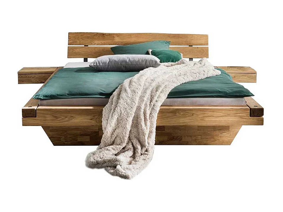 Stauraumbett Massivholz aus Wildeiche Schwebesockel (dreiteilig)