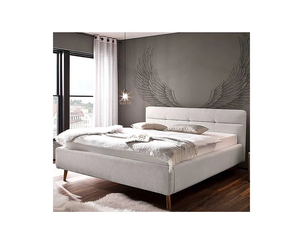 Stauraum Bett in Hellgrau Webstoff modern