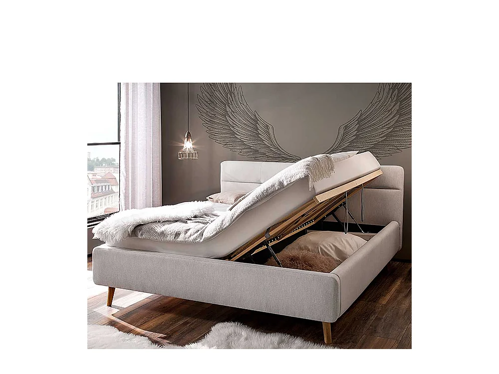 Stauraum Bett in Hellgrau Webstoff modern