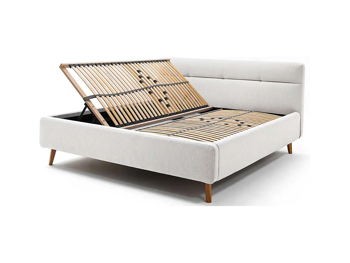 Stauraum Bett in Hellgrau Webstoff modern
