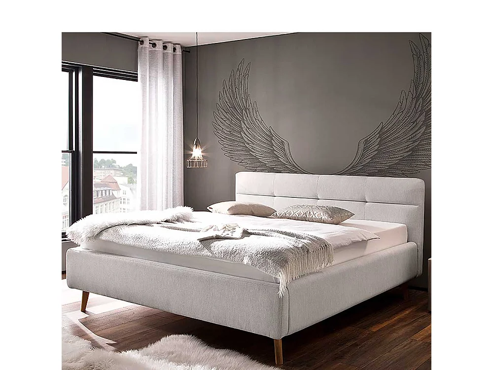 Stauraum Bett in Hellgrau Webstoff modern