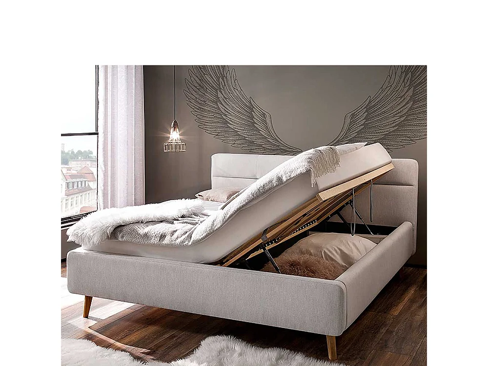 Stauraum Bett in Hellgrau Webstoff modern