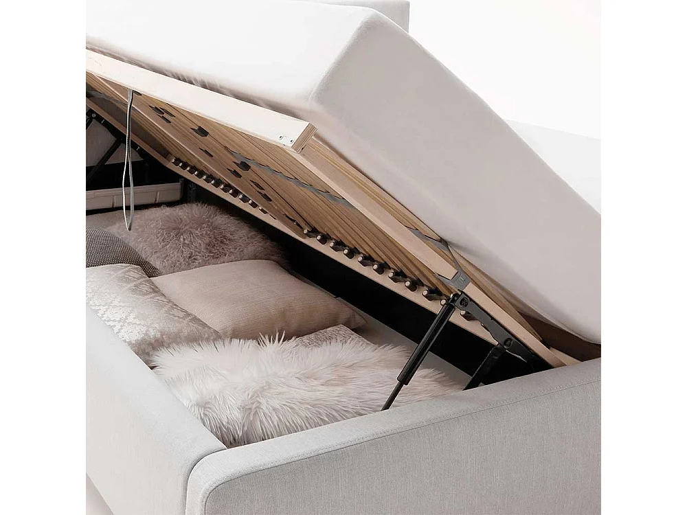 Stauraum Bett in Hellgrau Webstoff modern