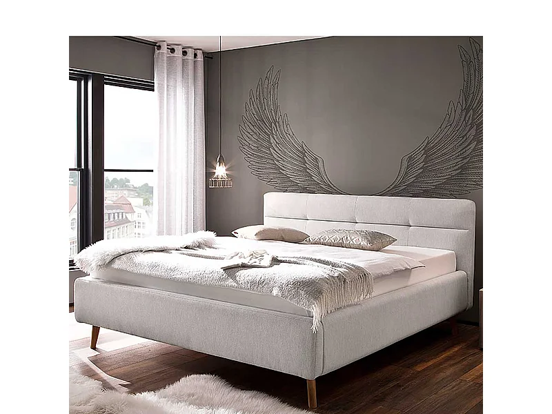 Stauraum Bett in Hellgrau Webstoff modern