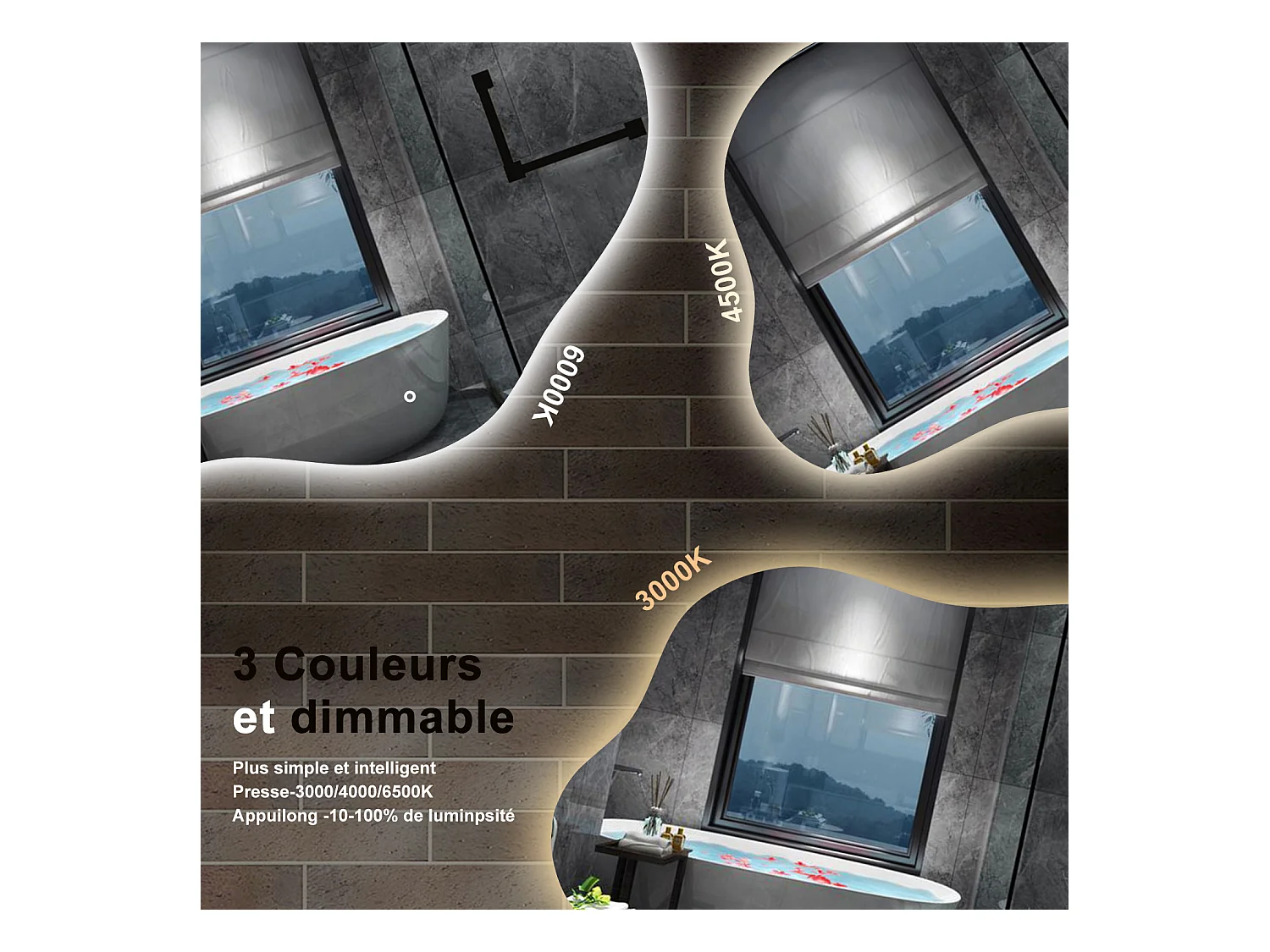 AICA Miroir de salle de bain en forme de nuage 100×66cm, rétro-éclairage, Design Asymétrique, 3 Couleurs + Dimmable + Anti-buée + Mémoire