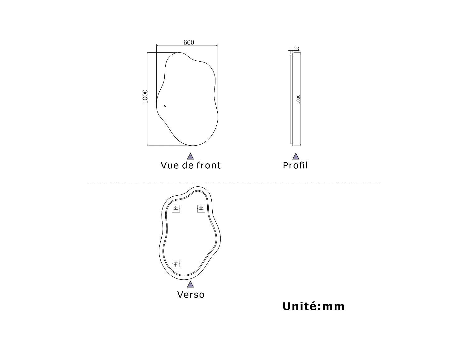 AICA Miroir de salle de bain en forme de nuage 100×66cm, rétro-éclairage, Design Asymétrique, 3 Couleurs + Dimmable + Anti-buée + Mémoire