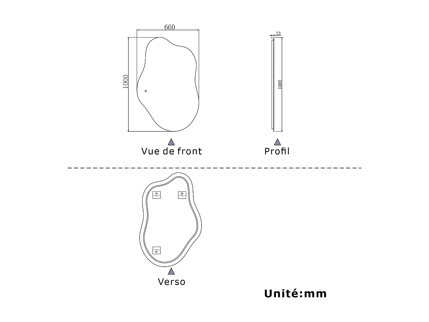 AICA Miroir de salle de bain en forme de nuage 100×66cm, rétro-éclairage, Design Asymétrique, 3 Couleurs + Dimmable + Anti-buée + Mémoire
