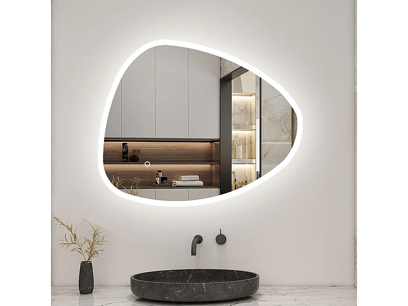 AICA Miroir LED 120x80cm Design Asymétrique, Teardrop Miroir, avec 3 Colours Dimmable + Anti-buée + Mémoire