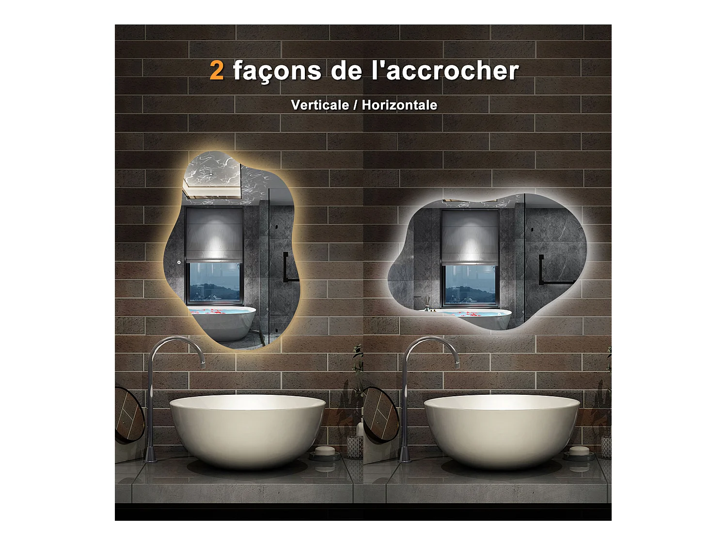 AICA Miroir de salle de bain en forme de nuage 80×55cm, rétro-éclairage, Design Asymétrique, 3 Couleurs + Dimmable + Anti-buée + Mémoire