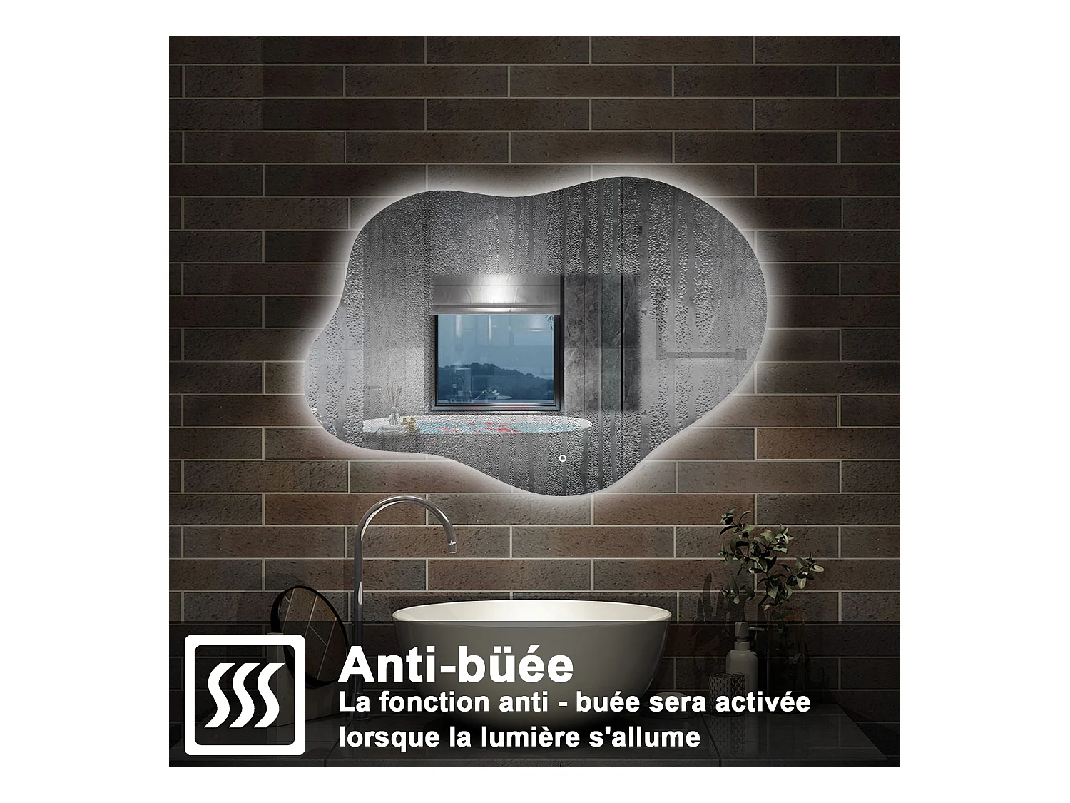 AICA Miroir de salle de bain en forme de nuage 80×55cm, rétro-éclairage, Design Asymétrique, 3 Couleurs + Dimmable + Anti-buée + Mémoire