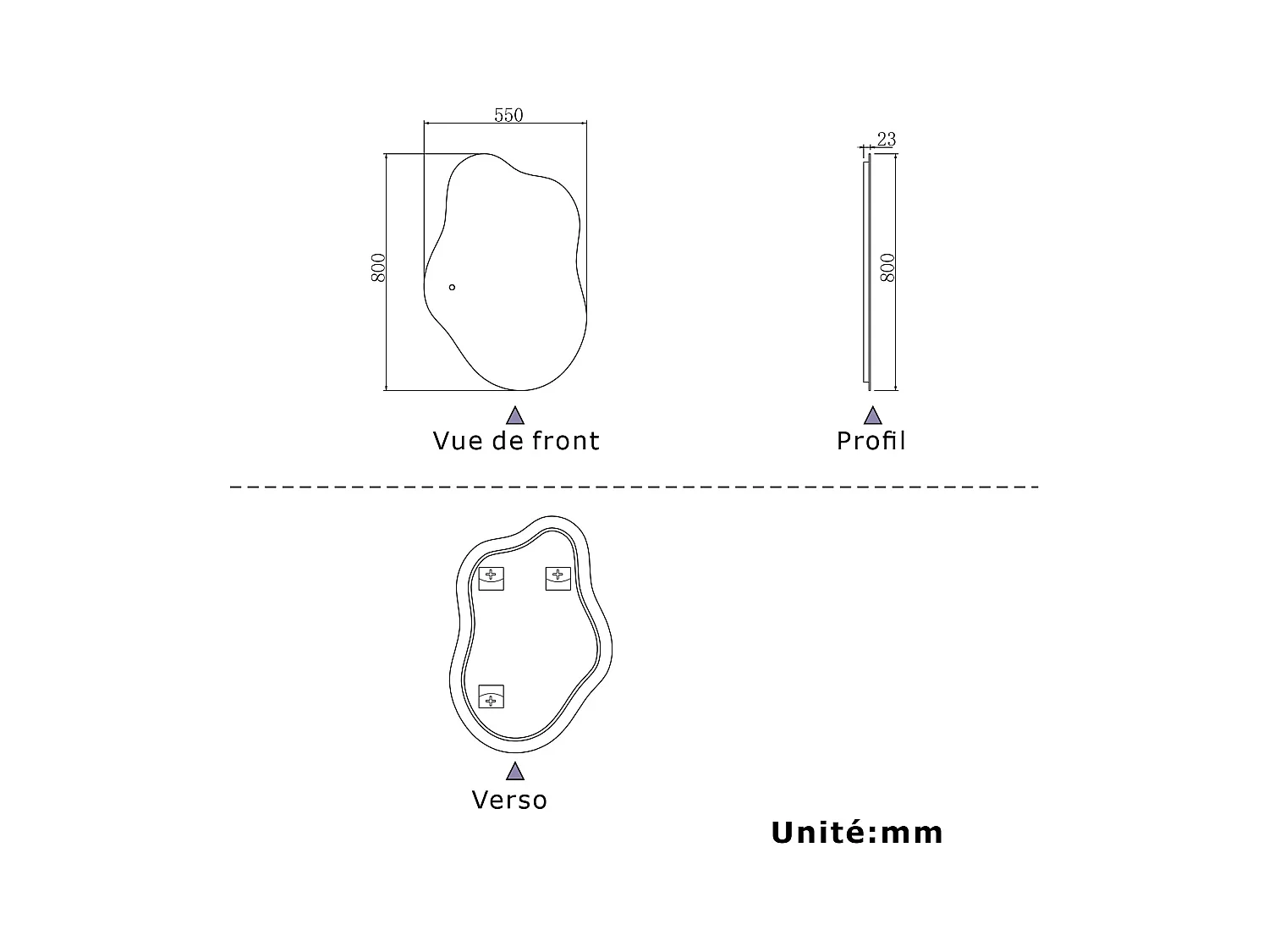 AICA Miroir de salle de bain en forme de nuage 80×55cm, rétro-éclairage, Design Asymétrique, 3 Couleurs + Dimmable + Anti-buée + Mémoire
