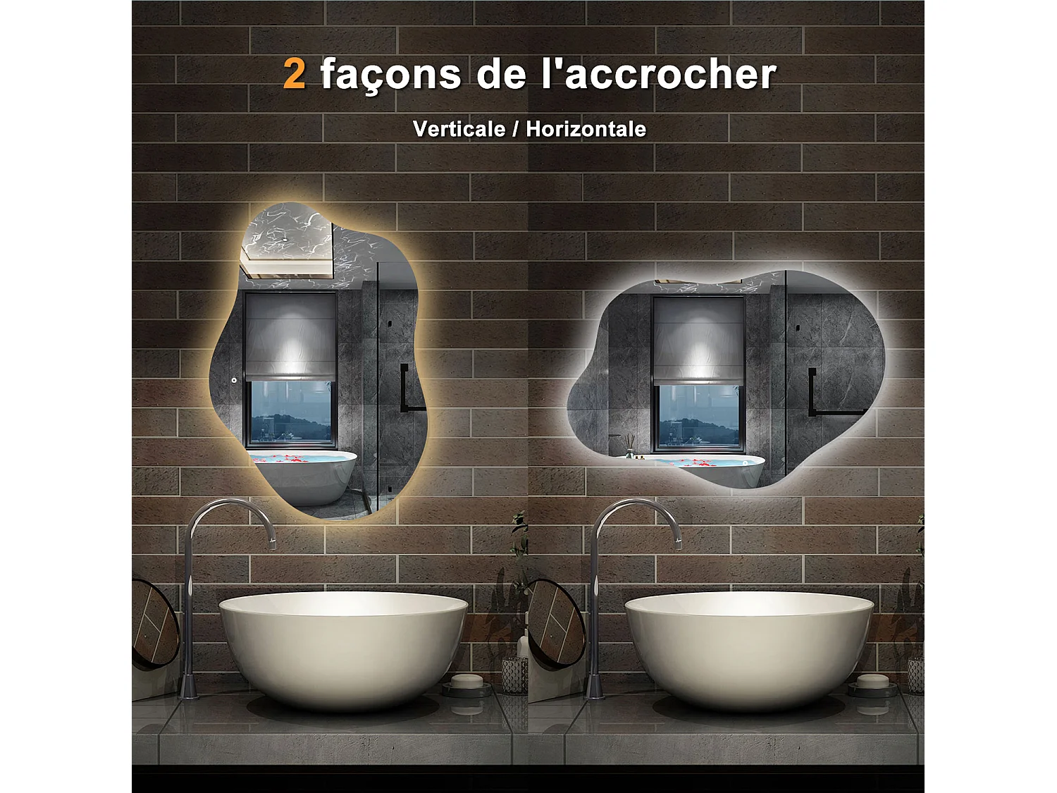 AICA Miroir de salle de bain en forme de nuage 80×55cm, rétro-éclairage, Design Asymétrique, 3 Couleurs + Dimmable + Anti-buée + Mémoire