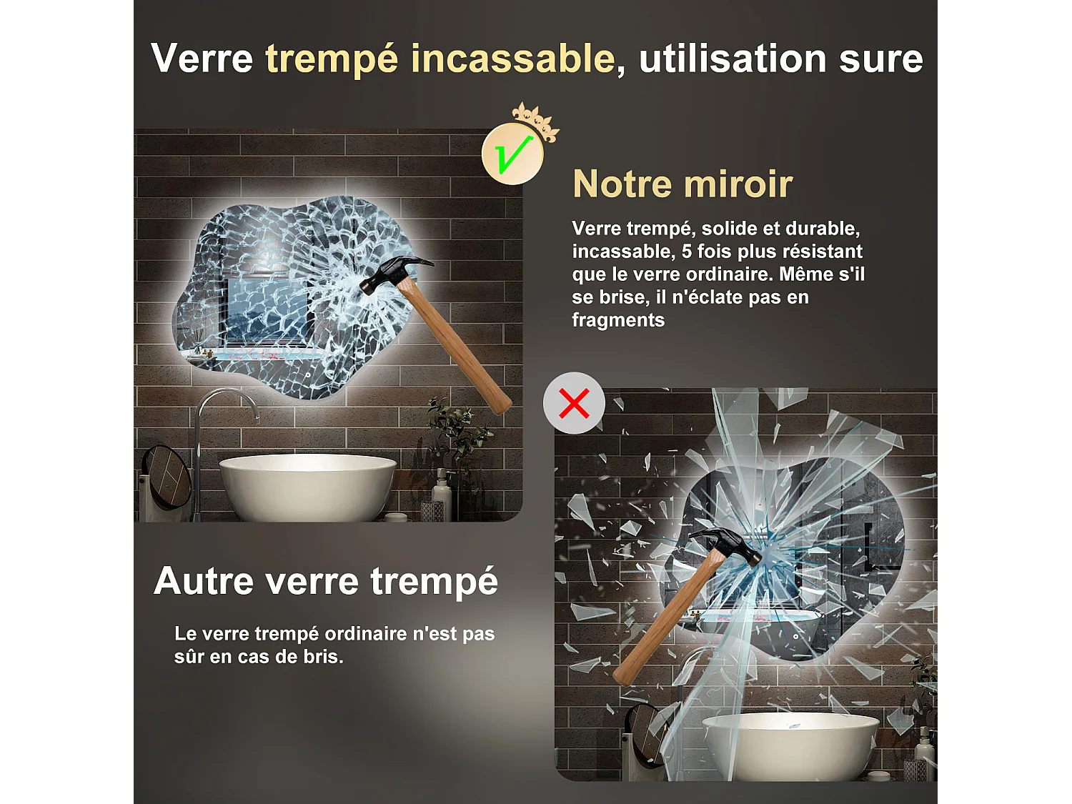 AICA Miroir de salle de bain en forme de nuage 60×50cm, rétro-éclairage, Design Asymétrique, 3 Couleurs + Dimmable + Anti-buée + Mémoire