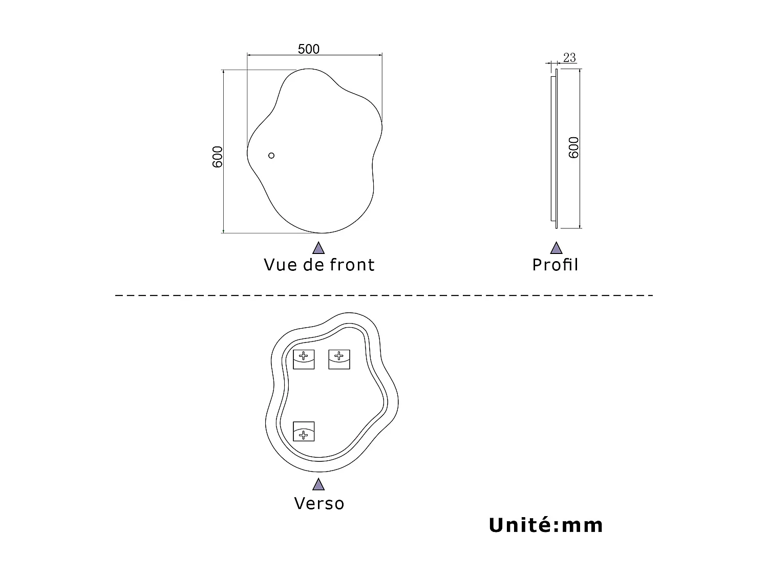 AICA Miroir de salle de bain en forme de nuage 60×50cm, rétro-éclairage, Design Asymétrique, 3 Couleurs + Dimmable + Anti-buée + Mémoire