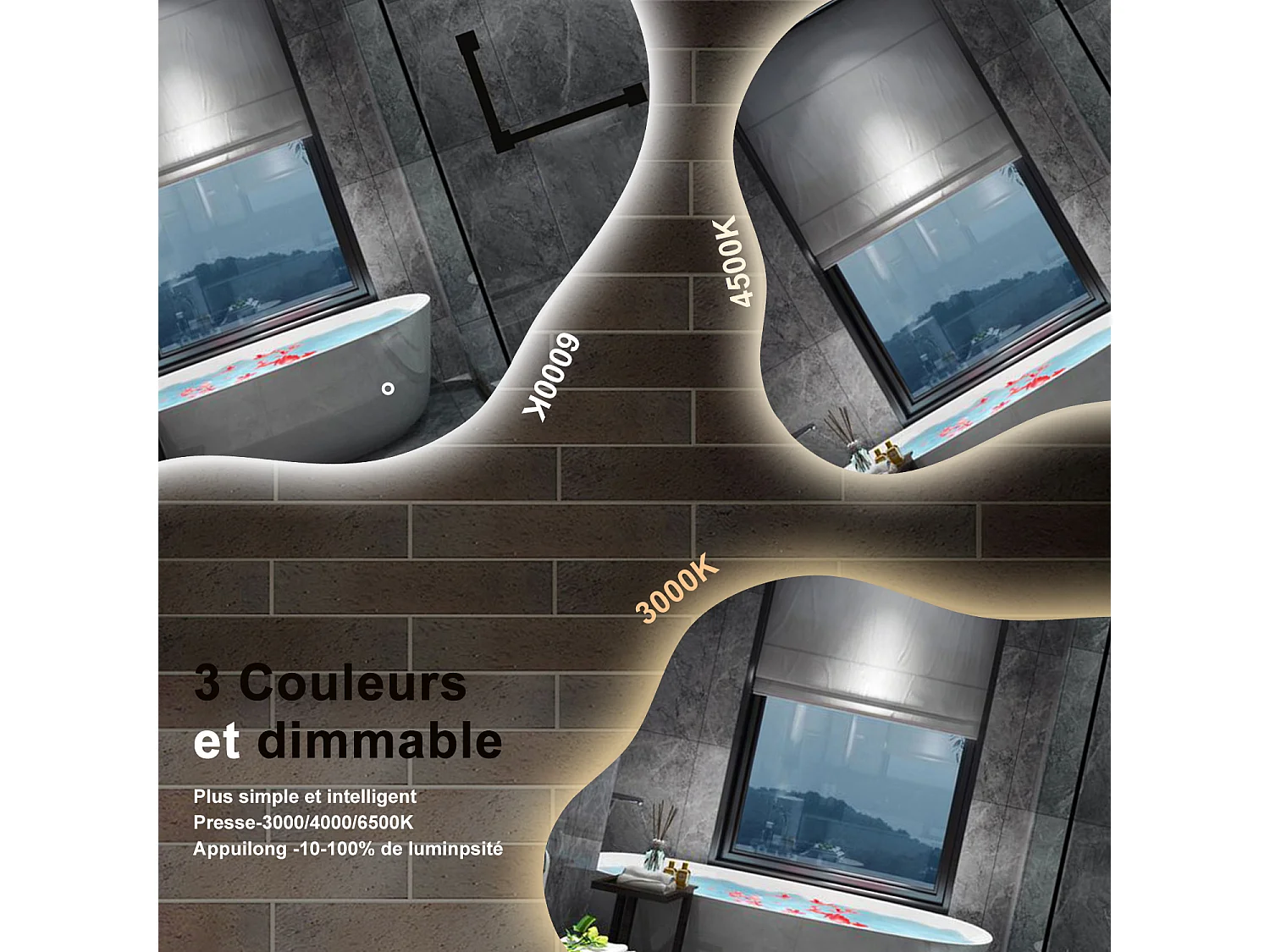 AICA Miroir de salle de bain en forme de nuage 90×68cm, rétro-éclairage, Design Asymétrique, 3 Couleurs + Dimmable + Anti-buée + Mémoire