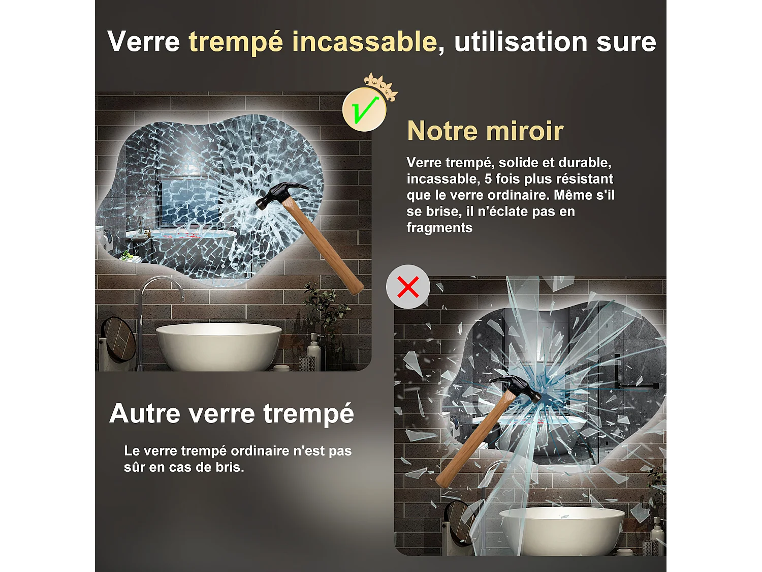 AICA Miroir de salle de bain en forme de nuage 90×68cm, rétro-éclairage, Design Asymétrique, 3 Couleurs + Dimmable + Anti-buée + Mémoire