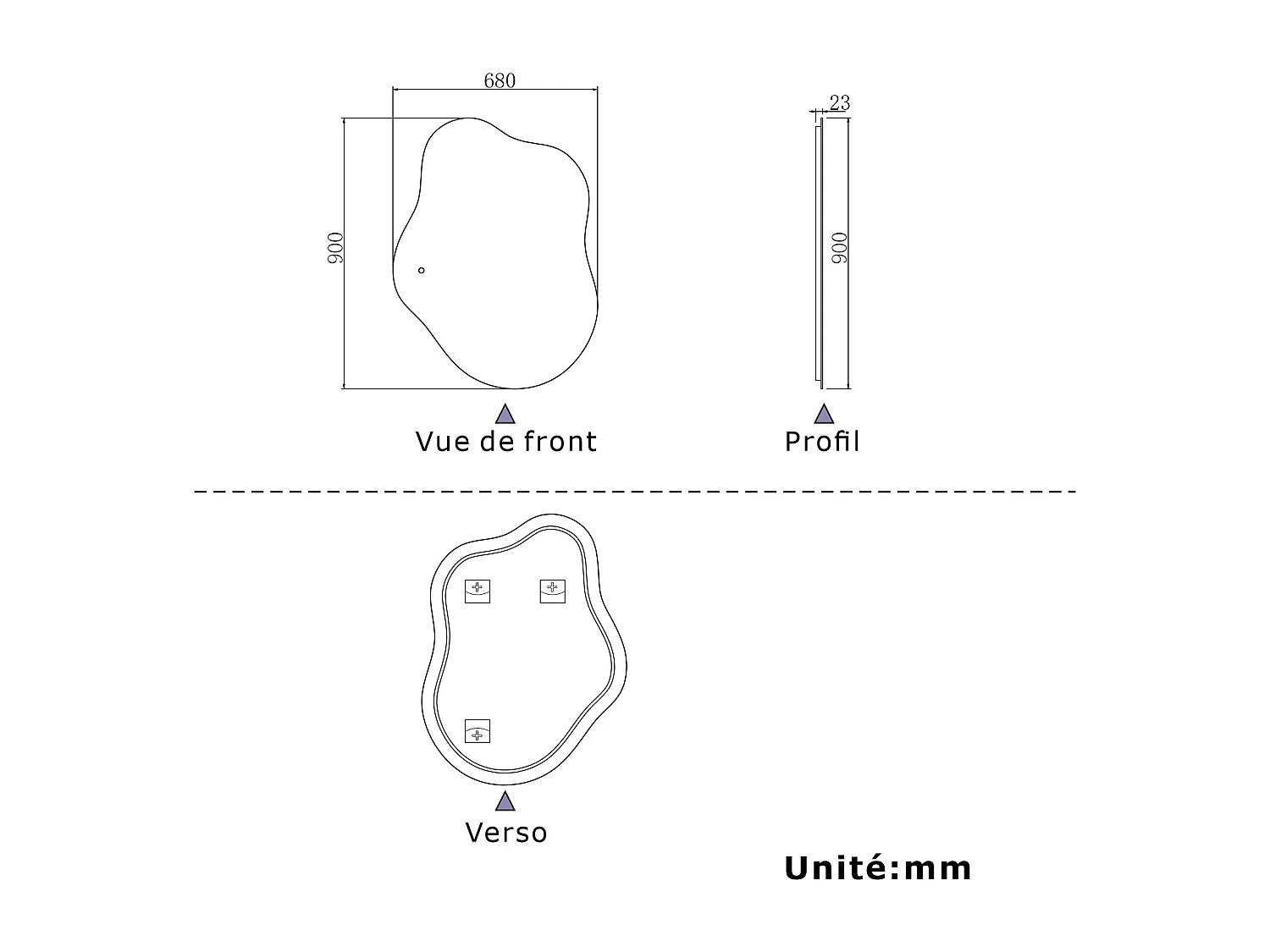 AICA Miroir de salle de bain en forme de nuage 90×68cm, rétro-éclairage, Design Asymétrique, 3 Couleurs + Dimmable + Anti-buée + Mémoire