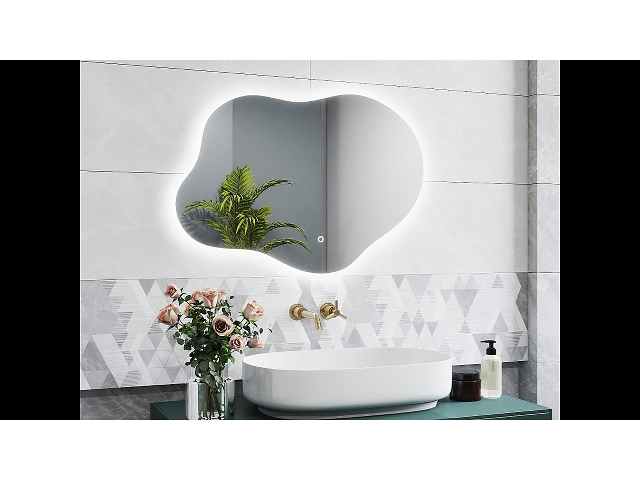 AICA Miroir de salle de bain en forme de nuage 90×68cm, rétro-éclairage, Design Asymétrique, 3 Couleurs + Dimmable + Anti-buée + Mémoire