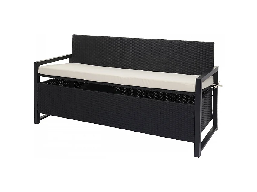 Banc 3 places en poly rotin HWC-F39, banc de jardin banc coffre - anthracite, coussin crème