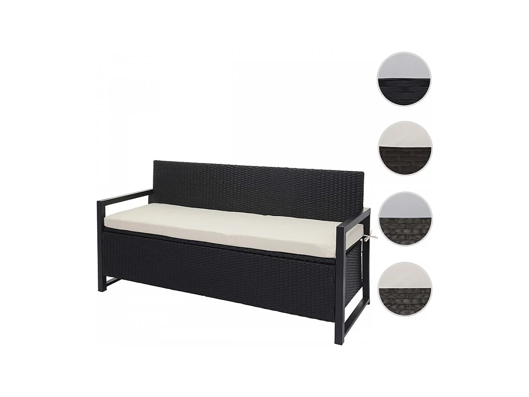 Banc 3 places en poly rotin HWC-F39, banc de jardin banc coffre - anthracite, coussin crème